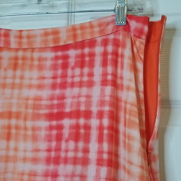 Anthropologie Eva Franco Flounced Orange Pink White Midi Skirt - Picture 7 of 14